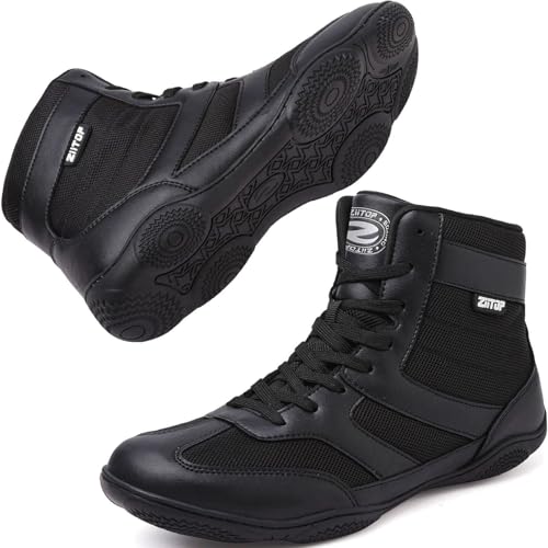 ziitop Wrestling Shoes Men Boxing Shoe for Mens Weightlifting Powerlifting Deadlift Squatting High Top Fitness Zero Drop Black - Image 1