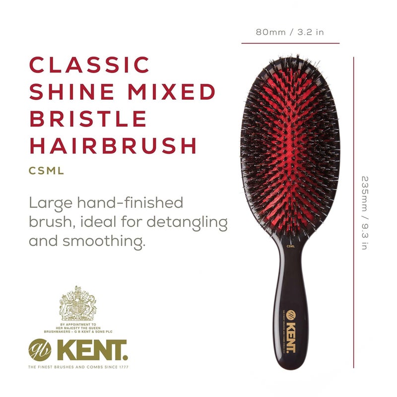 Kent CSML 9" Classic Shine Large Oval Cushion Straightening Brush - Natural Boar Bristle Hairbrush with Nylon Quills - Shine Hair Brush and Scalp Brush for Medium to Thick Hair (+ Hair Brush Cleaner) - Image 2