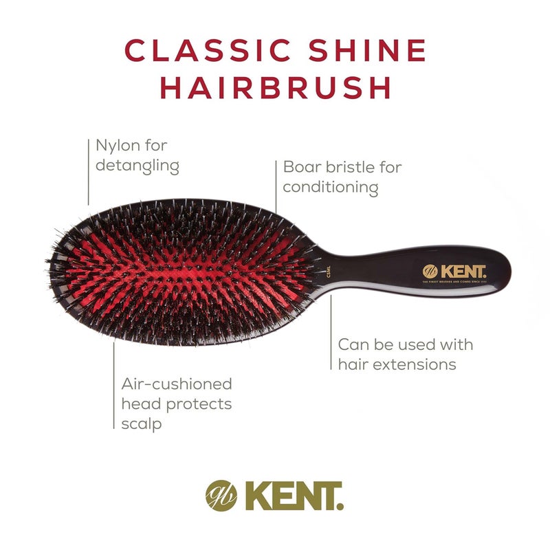 Kent CSML 9" Classic Shine Large Oval Cushion Straightening Brush - Natural Boar Bristle Hairbrush with Nylon Quills - Shine Hair Brush and Scalp Brush for Medium to Thick Hair (+ Hair Brush Cleaner) - Image 4