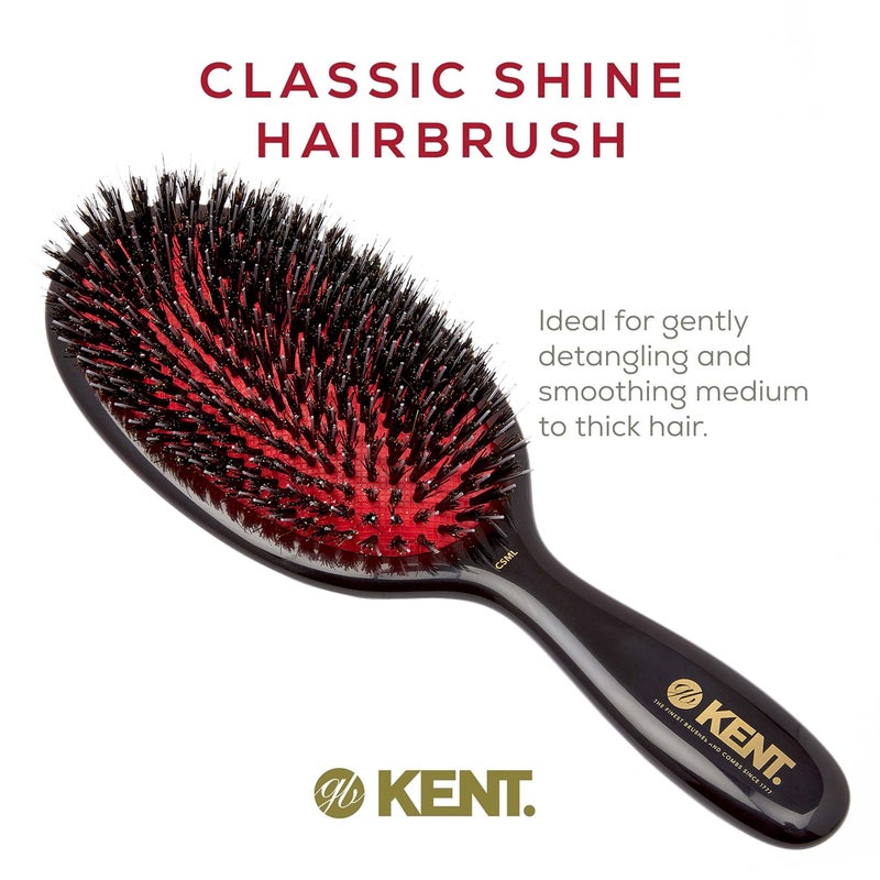 Kent CSML 9" Classic Shine Large Oval Cushion Straightening Brush - Natural Boar Bristle Hairbrush with Nylon Quills - Shine Hair Brush and Scalp Brush for Medium to Thick Hair (+ Hair Brush Cleaner) - Image 3