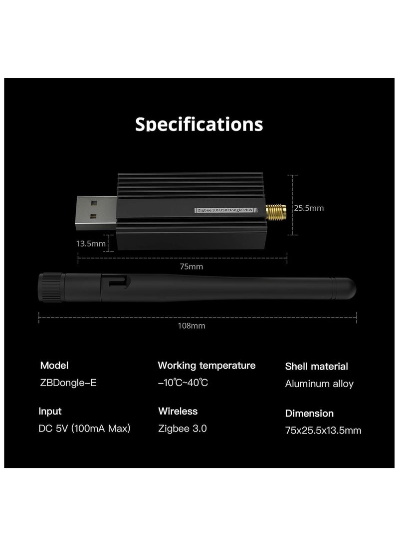 SYOSI - Zigbee 3.0 USB Dongle Plus-E Gateway, Universal Zigbee USB Gateway with Antenna for Home Assistant, Open HAB, Zigbee 2MQTT etc, Wireless Zigbee 3.0 USB Adapter, ZBDongle-E, EFR32MG2 - Image 1