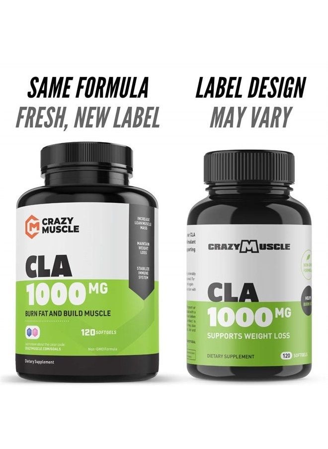 Crazy Muscle - Keto Friendly CLA Supplements - 120 Non-Stimulant Weight Loss Supplement Softgels (CLA 1000mg High Potency) - NonGMO Conjugated Linoleic Acid Safflower Oil Diet Pills for Women and Men - Image 1
