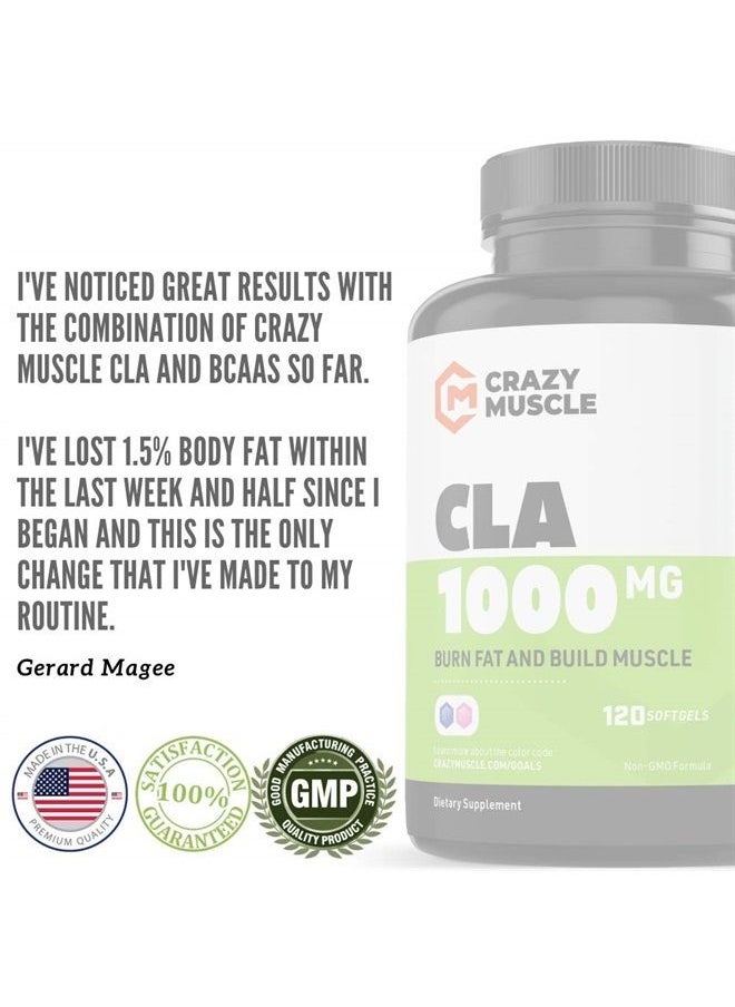 Crazy Muscle - Keto Friendly CLA Supplements - 120 Non-Stimulant Weight Loss Supplement Softgels (CLA 1000mg High Potency) - NonGMO Conjugated Linoleic Acid Safflower Oil Diet Pills for Women and Men - Image 1