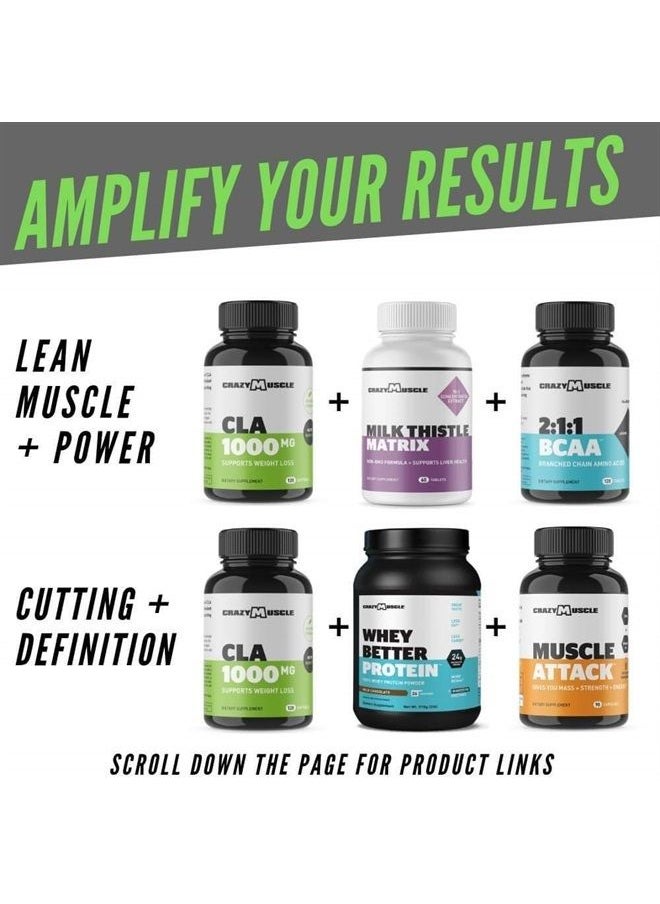 Crazy Muscle - Keto Friendly CLA Supplements - 120 Non-Stimulant Weight Loss Supplement Softgels (CLA 1000mg High Potency) - NonGMO Conjugated Linoleic Acid Safflower Oil Diet Pills for Women and Men - Image 1