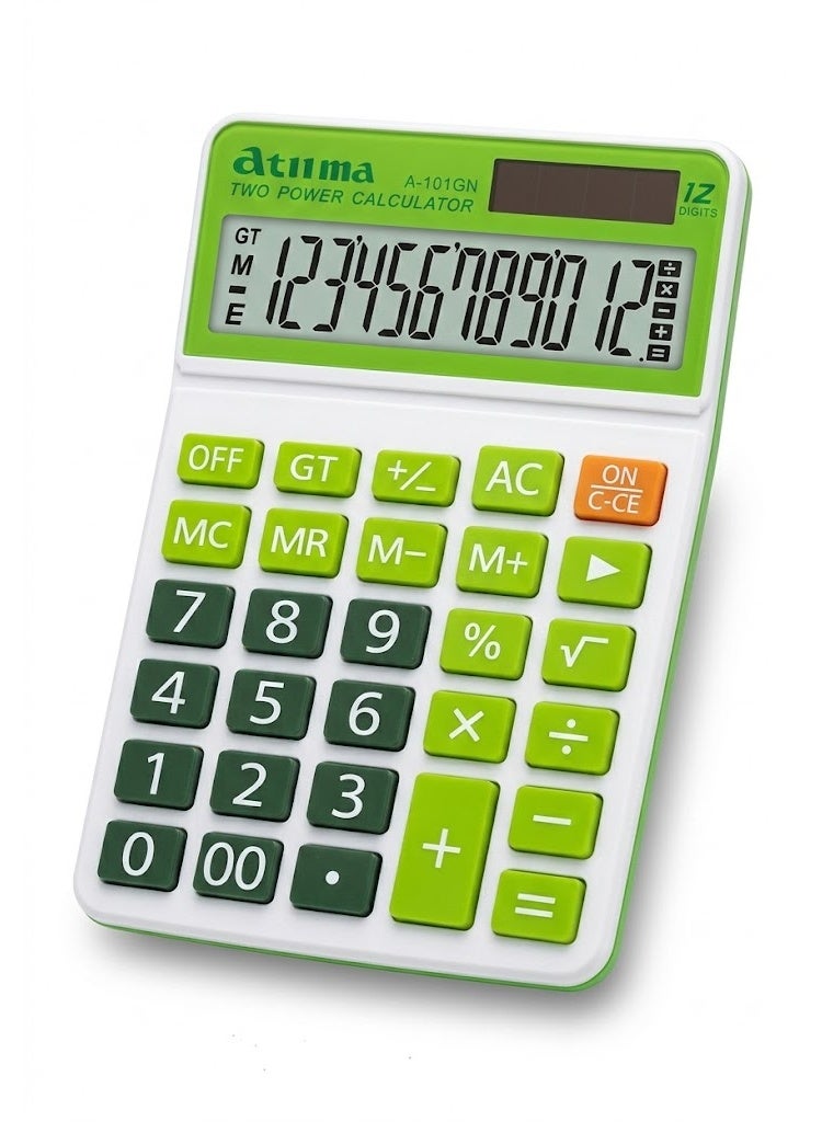 آلة حاسبة إلكترونية مكتبية A-101GN، شاشة LCD كبيرة مكونة من 12 رقمًا، مزودة بنظام طاقة مزدوج وشاشة قابلة للتعديل. آلة حاسبة مكتبية احترافية وعملية مصممة للاستخدام في المكاتب والمدارس، تتميز بشاشة كبيرة وواضحة، وزاوية شاشة قابلة للتعديل، ونظام طاقة مزدوج موثوق لإجراء العمليات الحسابية اليومية. - Image 1