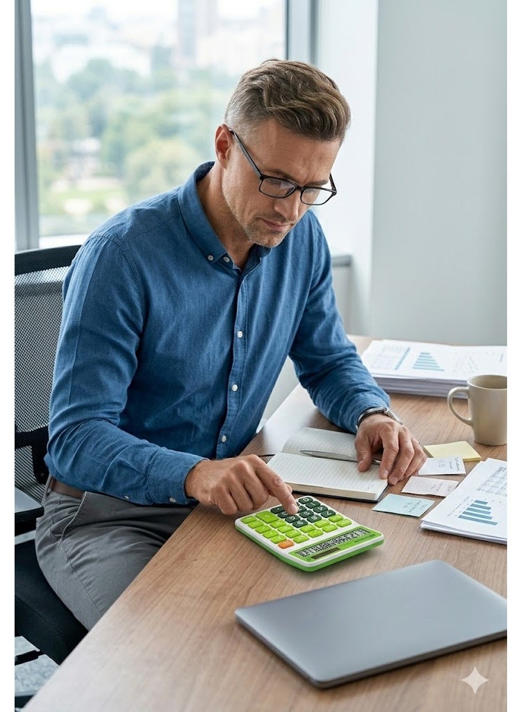 آلة حاسبة إلكترونية مكتبية A-101GN، شاشة LCD كبيرة مكونة من 12 رقمًا، مزودة بنظام طاقة مزدوج وشاشة قابلة للتعديل. آلة حاسبة مكتبية احترافية وعملية مصممة للاستخدام في المكاتب والمدارس، تتميز بشاشة كبيرة وواضحة، وزاوية شاشة قابلة للتعديل، ونظام طاقة مزدوج موثوق لإجراء العمليات الحسابية اليومية. - Image 3