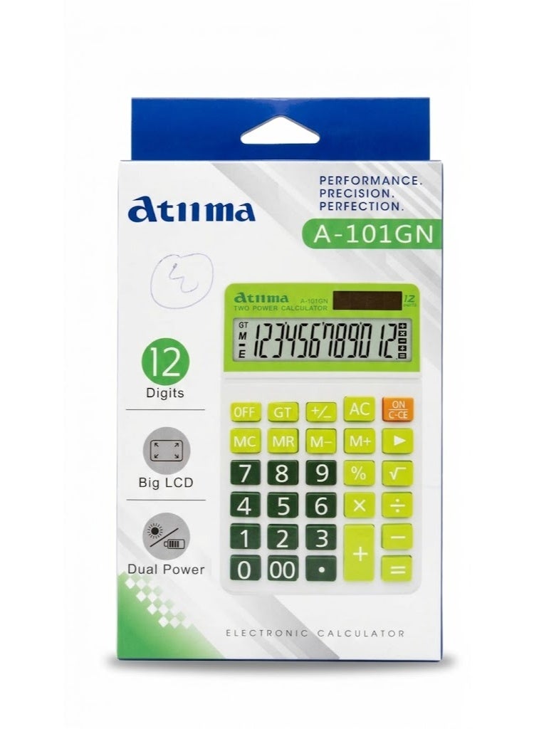 آلة حاسبة إلكترونية مكتبية A-101GN، شاشة LCD كبيرة مكونة من 12 رقمًا، مزودة بنظام طاقة مزدوج وشاشة قابلة للتعديل. آلة حاسبة مكتبية احترافية وعملية مصممة للاستخدام في المكاتب والمدارس، تتميز بشاشة كبيرة وواضحة، وزاوية شاشة قابلة للتعديل، ونظام طاقة مزدوج موثوق لإجراء العمليات الحسابية اليومية. - Image 2