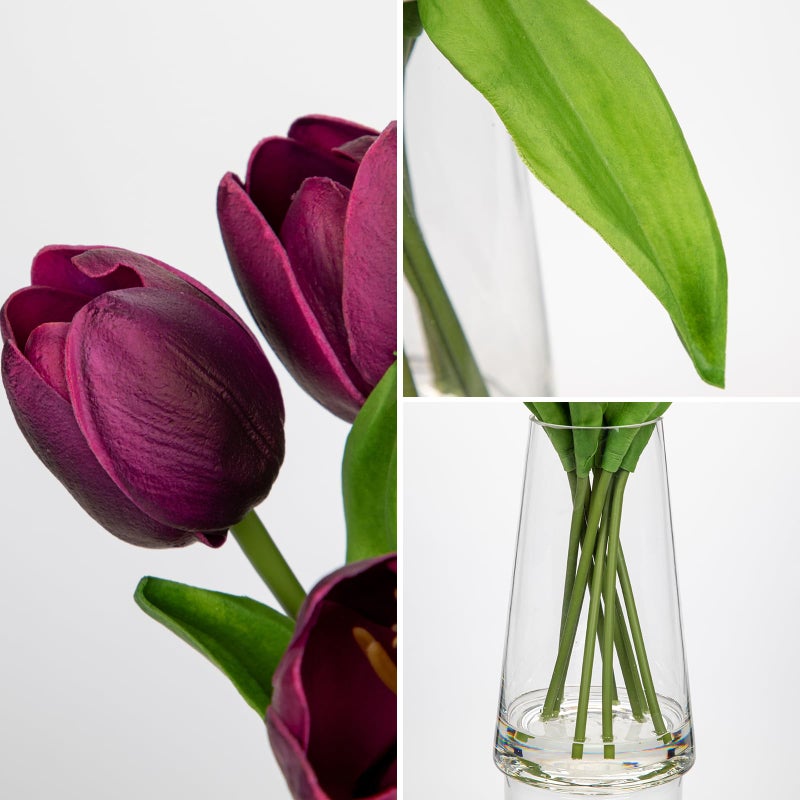Arborus Fake Tulips Artificial Tulip Flowers in Glass Vase with Faux Water, 14.2" Real Touch Purple Tulip Flowers DÃ©cor for Table Centerpiece Home Farmhouse Resto Wedding Decoration - Image 3