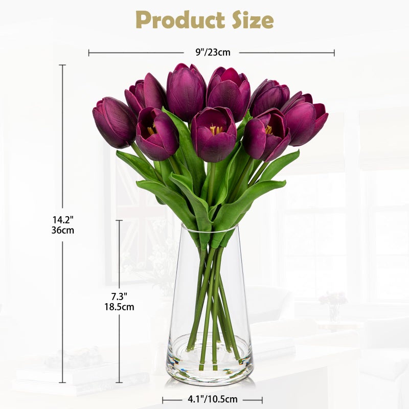 Arborus Fake Tulips Artificial Tulip Flowers in Glass Vase with Faux Water, 14.2" Real Touch Purple Tulip Flowers DÃ©cor for Table Centerpiece Home Farmhouse Resto Wedding Decoration - Image 2