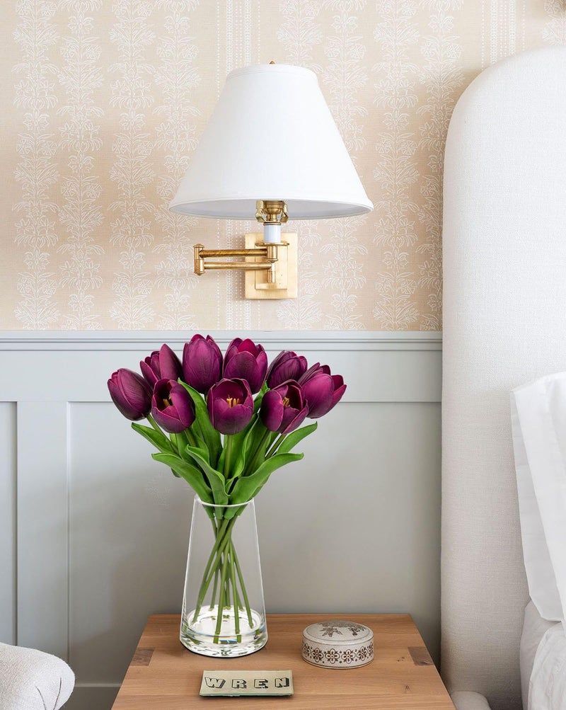 Arborus Fake Tulips Artificial Tulip Flowers in Glass Vase with Faux Water, 14.2" Real Touch Purple Tulip Flowers DÃ©cor for Table Centerpiece Home Farmhouse Resto Wedding Decoration - Image 5