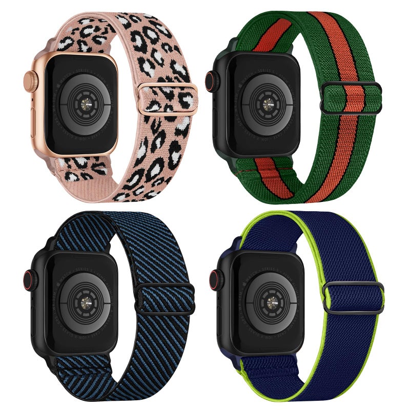 CCnutri 4 Pack Stretchy Solo Loop Compatible with Apple Watch Band 38mm 40mm 41mm 42mm 44mm 45mm 46mm 49mm Women Men, Sport Nylon Elastic Straps Braided Wristbands for iWatch Series 10 9 8 7 6 5 4 7 Ultra SE - Image 1