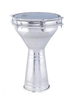 Alexandria Lightweight Aluminum Turkish Tabla Darbuka Doumbek Drum 6 Pins with 23 cm Plastic Drumhead - Silver  - Image 2