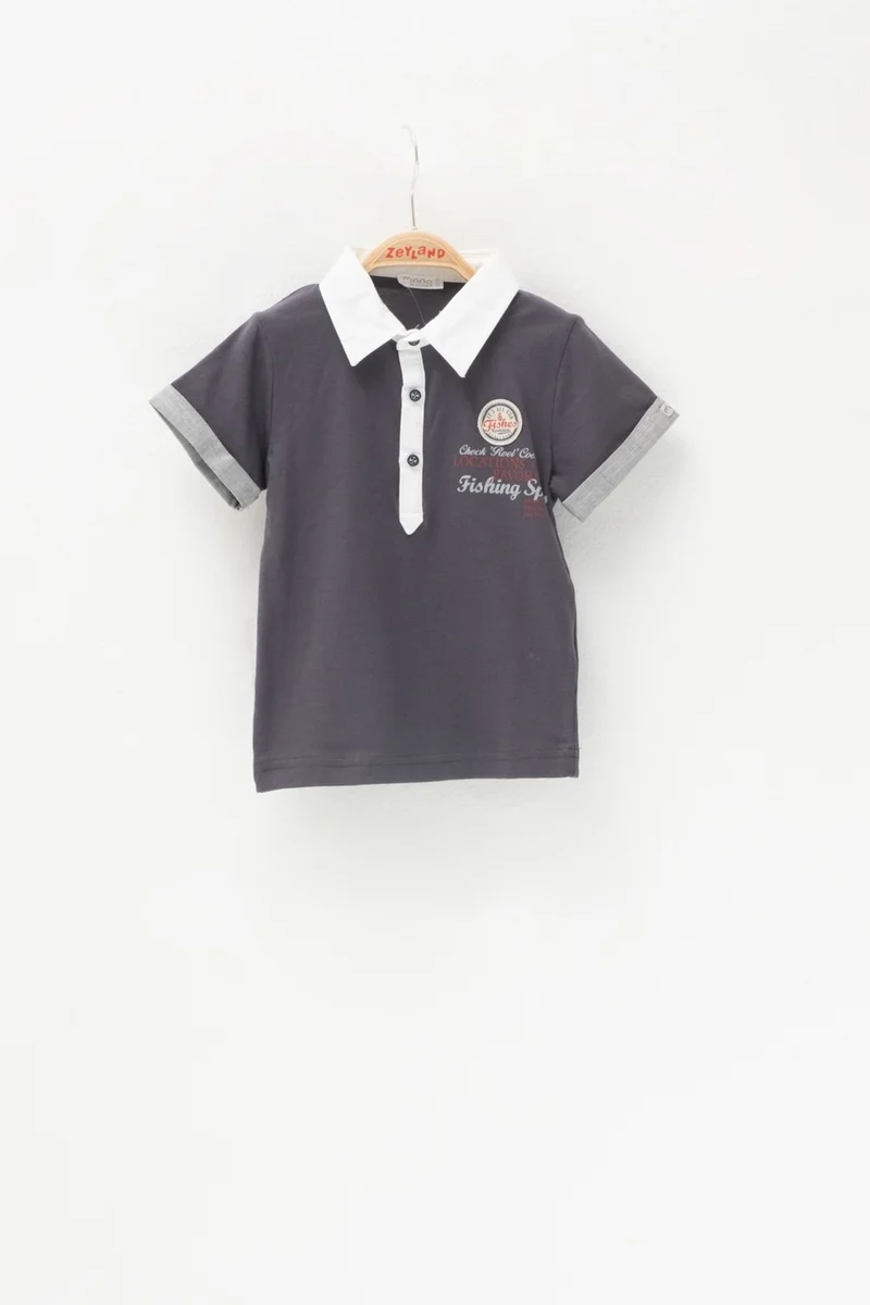 Mininio Baby Boy Smoke Double Sleeve Placket Polo Neck T-Shirt (3 Months - 4 Years)