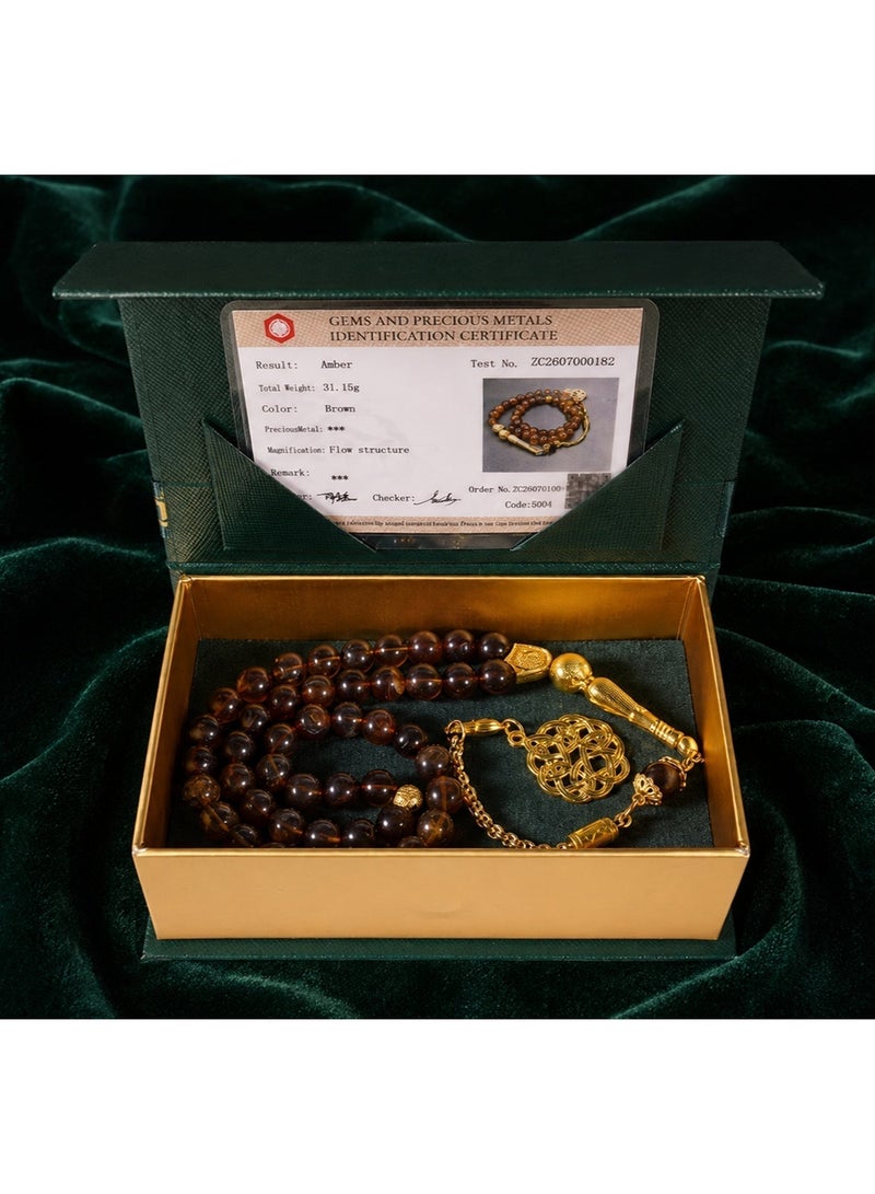 TranquilBeads Amber Tasbih 45 Beads Misbaha Prayer Beads with Certificate and Gift Box, Natural Amber Tasbih for Men Father Husband, Ramadan Eid Birthday Gift - Image 3