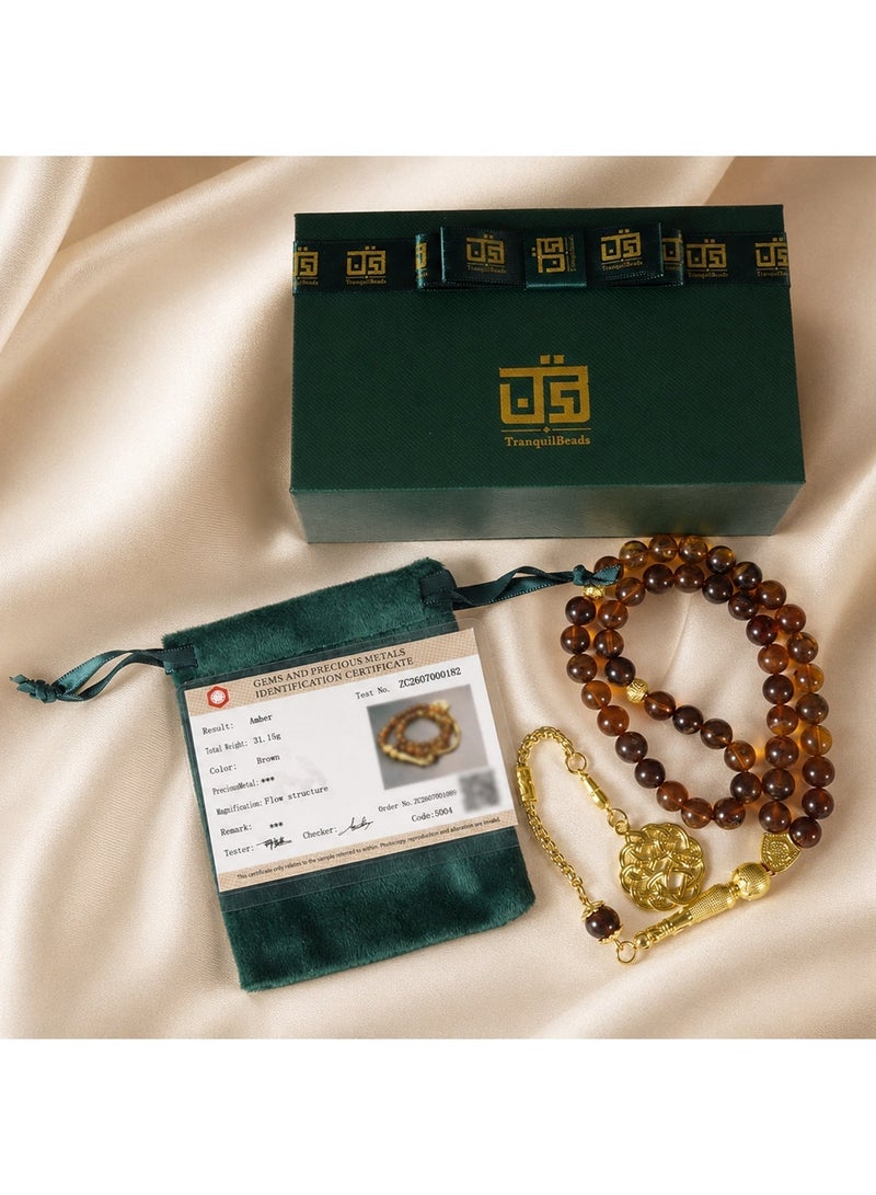 TranquilBeads Amber Tasbih 45 Beads Misbaha Prayer Beads with Certificate and Gift Box, Natural Amber Tasbih for Men Father Husband, Ramadan Eid Birthday Gift - Image 2