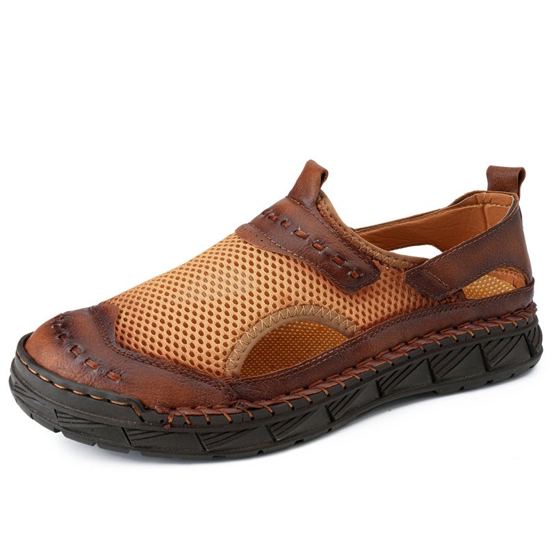 Summer Men'S Casual Leather Sandals Plus Size Breathable Hollow Fashion Shoes Casual Sandals Handmade Shoes Genuine Leather Men'S Sandals - Image 4