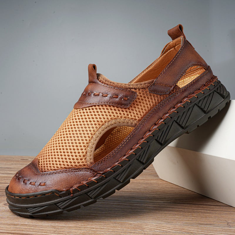 Summer Men'S Casual Leather Sandals Plus Size Breathable Hollow Fashion Shoes Casual Sandals Handmade Shoes Genuine Leather Men'S Sandals - Image 2