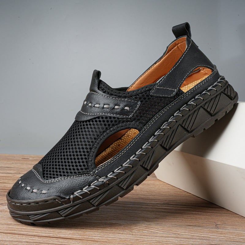 Summer Men'S Casual Leather Sandals Plus Size Breathable Hollow Fashion Shoes Casual Sandals Handmade Shoes Genuine Leather Men'S Sandals - Image 3