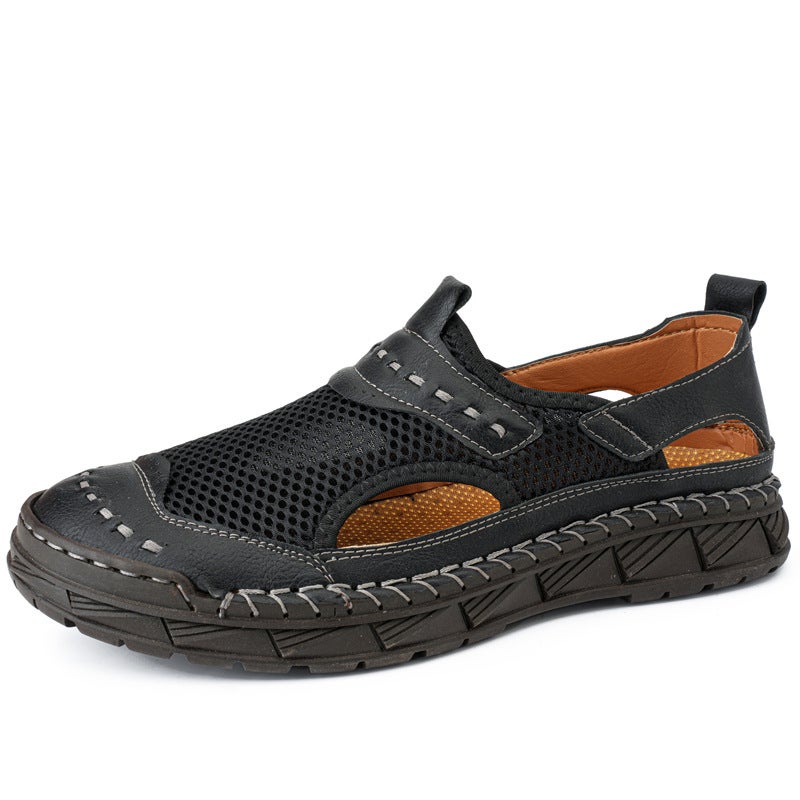 Summer Men'S Casual Leather Sandals Plus Size Breathable Hollow Fashion Shoes Casual Sandals Handmade Shoes Genuine Leather Men'S Sandals - Image 1