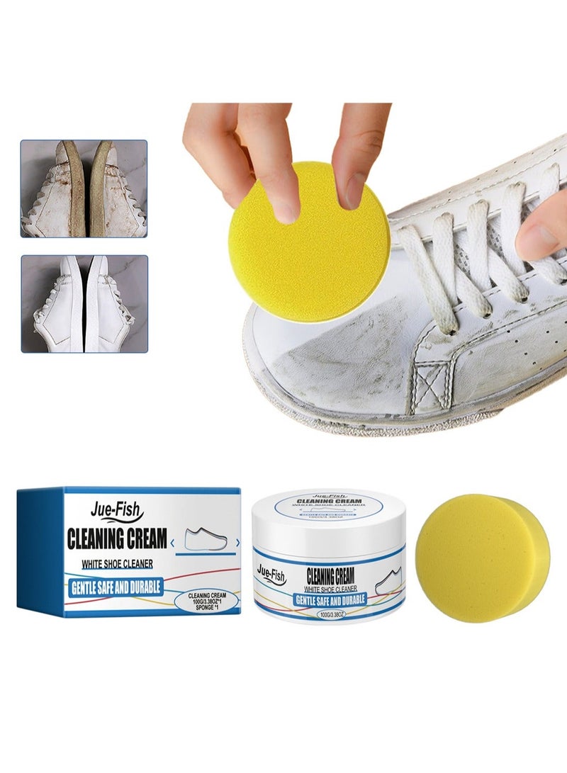 JUE-FISH White Shoe Cleaner, Gentle Deep Cleaning Brighten Polish and Smooth Leather Shoes and Boots, Sneaker Cleaner, White Shoes Cleaning Cream 100g - Image 1