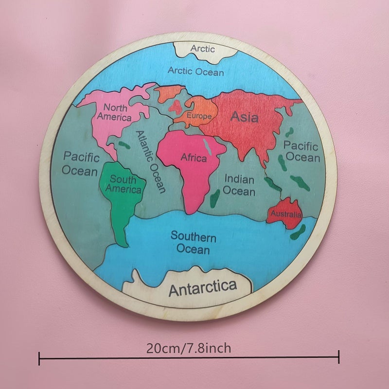 Wooden Seven Continents Color Puzzle Geography Learning Toy Educational Gift - Image 2