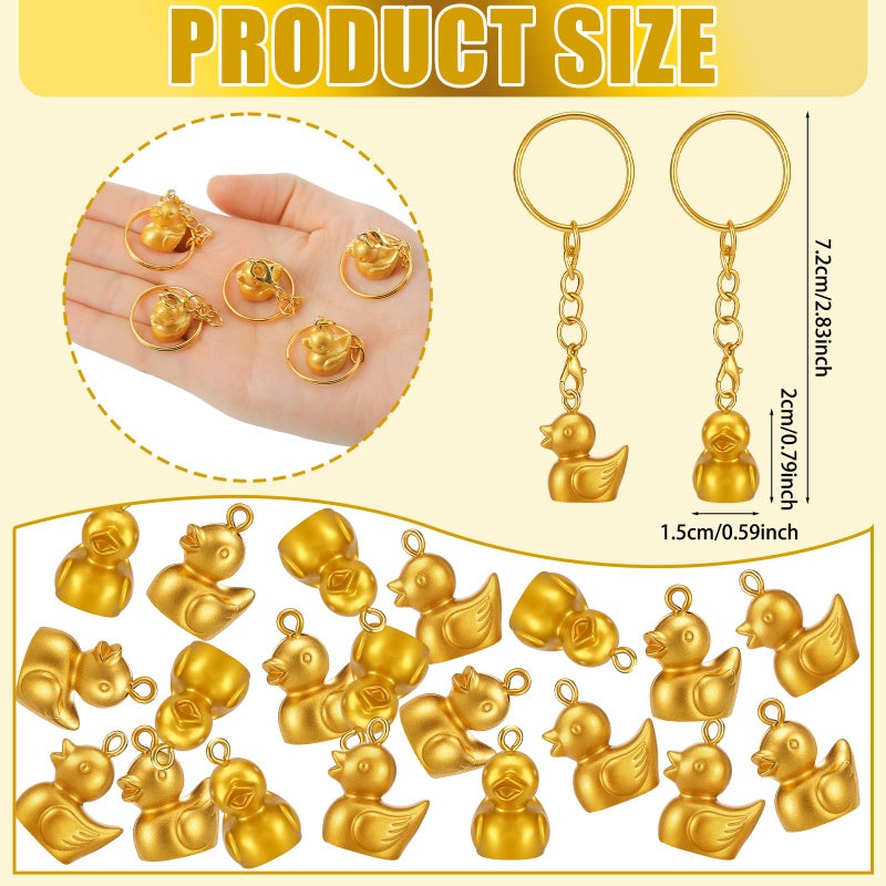 Ecation 100 Pcs Luminous Mini Gold Duck Keychains Glow in The Dark Resin Duck 3D Tiny Key Chains Bulk Small Animal Pendant for Holiday Gifts Birthday Party Favors - Image 4