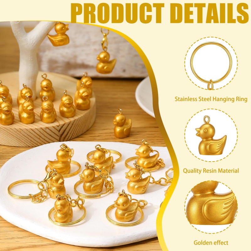 Ecation 100 Pcs Luminous Mini Gold Duck Keychains Glow in The Dark Resin Duck 3D Tiny Key Chains Bulk Small Animal Pendant for Holiday Gifts Birthday Party Favors - Image 5