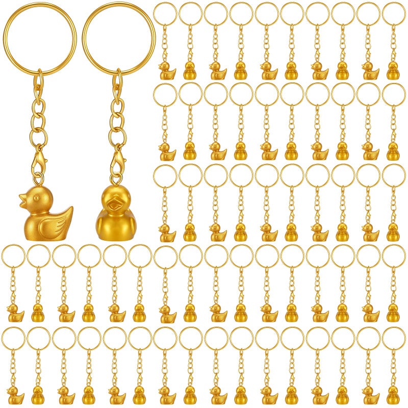 Ecation 100 Pcs Luminous Mini Gold Duck Keychains Glow in The Dark Resin Duck 3D Tiny Key Chains Bulk Small Animal Pendant for Holiday Gifts Birthday Party Favors - Image 1