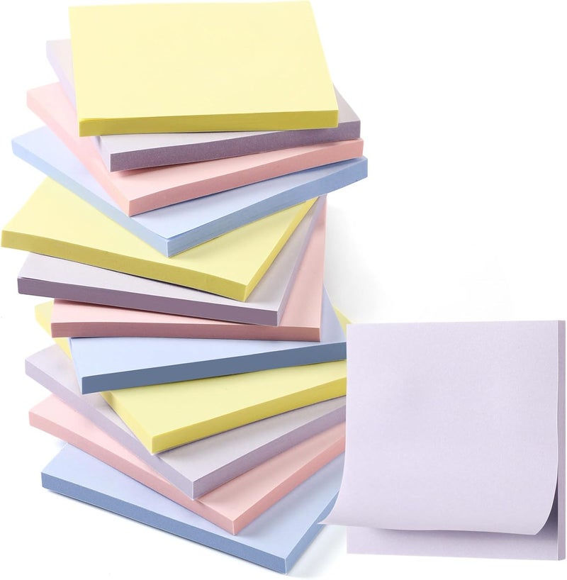 Thenshop 12 Pads Sticky Notes 3''x3'', Self Stick Notes Pads Office Supplies, 4 Gradient Colors Vintage Color 50 Sheets/pad for School,Office, Home(Morandi Color Mixing) - Image 1