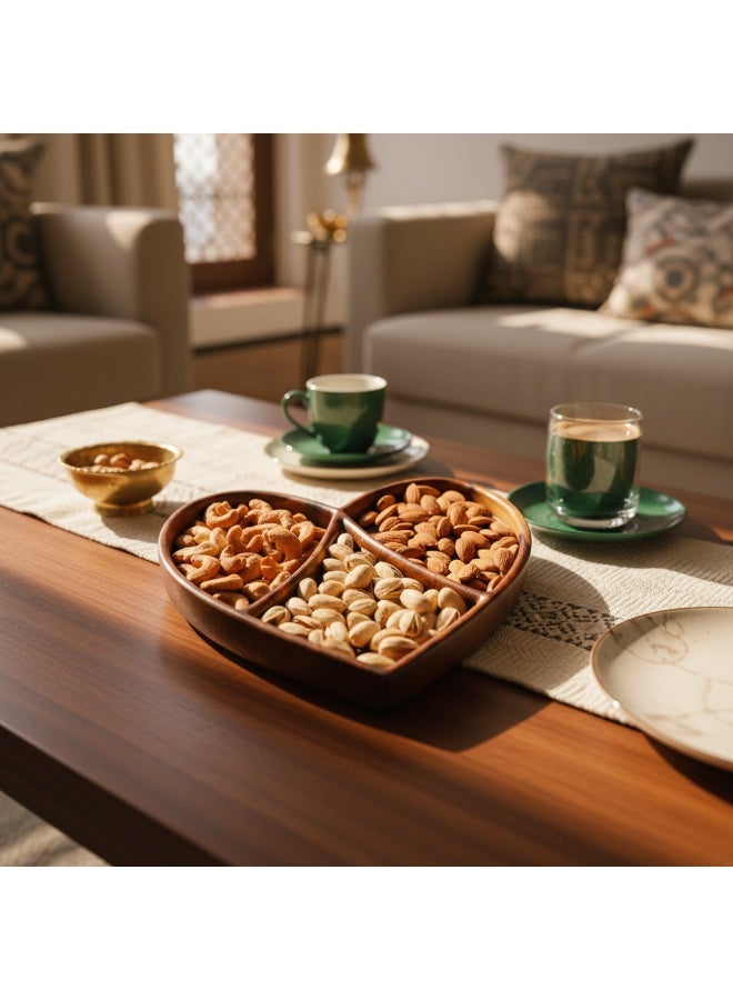 CASA HOME Heart-Shaped Wooden Divided Serving Tray – Premium Natural Wood Snack & Nut Platter for Dates, Pistachios, Almonds & Chocolates – Elegant Home & Gift Tableware - Image 3