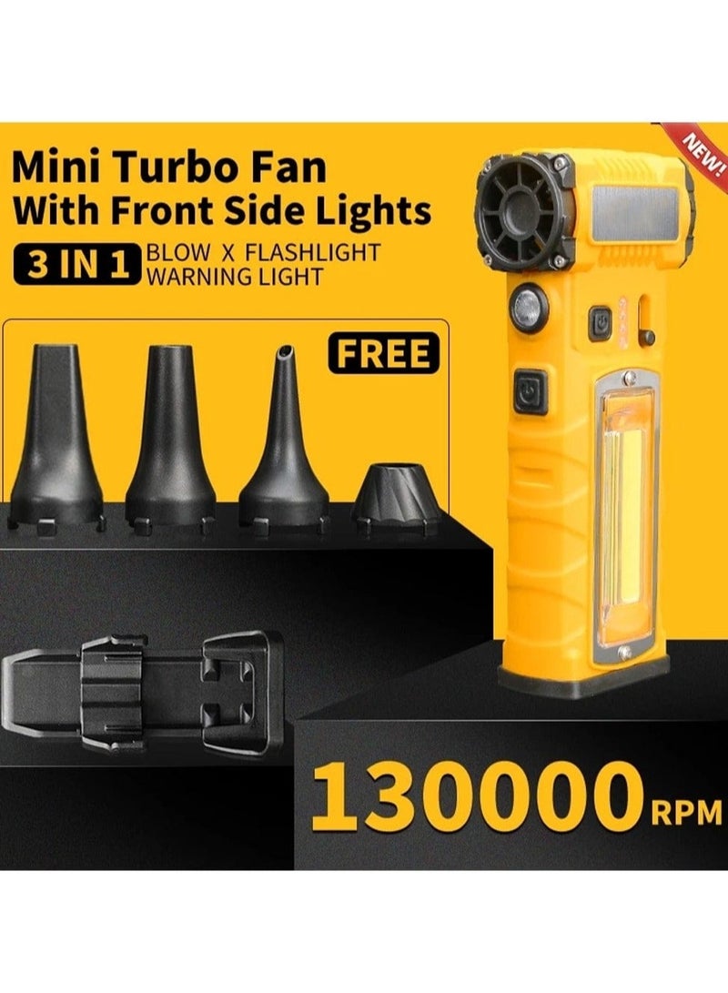 BlueFire Upgraded 130,000 RPM Mini Turbofan F020 Super Fan – High-Speed Cordless Handheld Fan with 5000mAh Battery, 4 Nozzles, Emergency Seat Belt Cutter, Magnetic Base, Dual LED Front & Side Lights – Portable Air Blower and Suction Cleaner for Car Detailing, Home, Office, Camping & Outdoor Use – Lightweight 303g Compact Multifunctional Tool with 4-Speed Touch Control, USB-C Fast Charging – ABS & Metal Durable Construction - Image 3