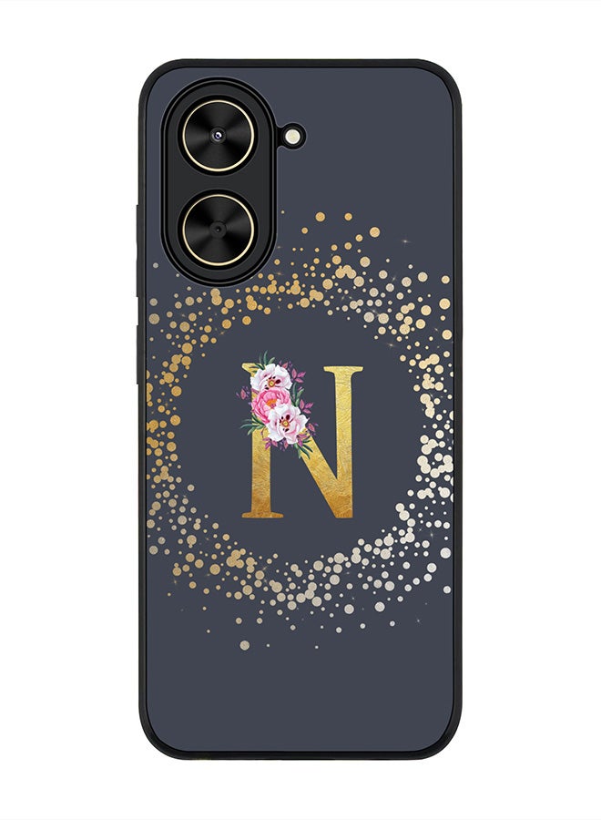 Stylizedd For Xiaomi Poco C71 / Redmi A5 4G Case,Slim fit Camera Protection, Shockproof Thin Phone cover  - Custom Monogram Floral - N  (Grey )