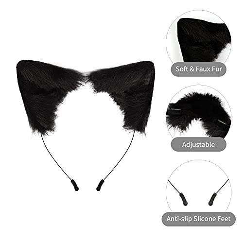 SMILETERNITY Handmade Fox Wolf Cat Ears Headwear Costume Accessories for Halloween Christmas Party (Black) - Image 3