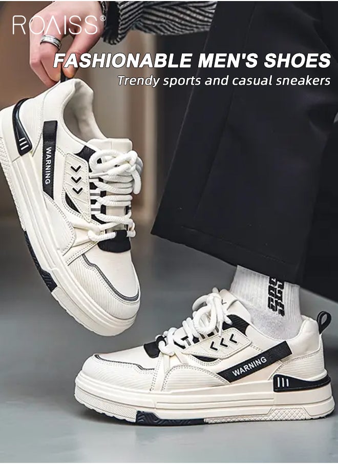 roaiss - Letter Graphic Chunky Sneakers for Men Soft Sole Lightweight Shock Absorption Walking Shoes Mens Casual Breathable Wear Resistant Sports Shoes Non Slip Shock Lightweight Outdoor Running Shoes Colorblock Sneakers - Image 1