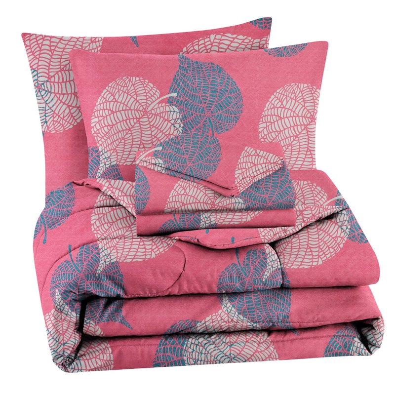 VAS COLLECTIONS 350TC Glace Floral Cotton AC Comforter Set King Size Double Bed with 1 Flat bedsheet & Two King Pillow Covers, 4 Pieces Bedding Set (90x90 inch, Pink & Light Green) - Image 2
