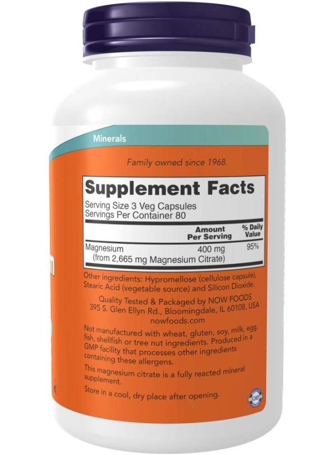 now سترات المغنيسيوم، 400 ملليجرام 240 كبسولة نباتية - Image 2