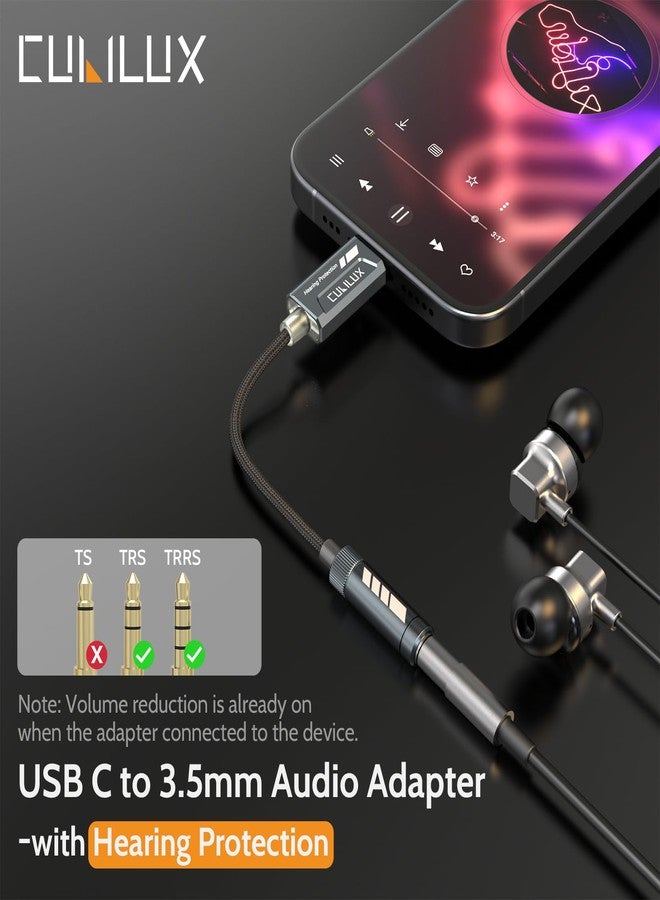 Cubilux USB C to 3.5mm Audio Adapter with Hearing Protection Technology, Type C Headphone Adapter Compatible with iPhone 16/15 Pro Max, iPad Pro, Galaxy S25/S24/S23, Pixel 9/8/7 Pro Android - Image 2