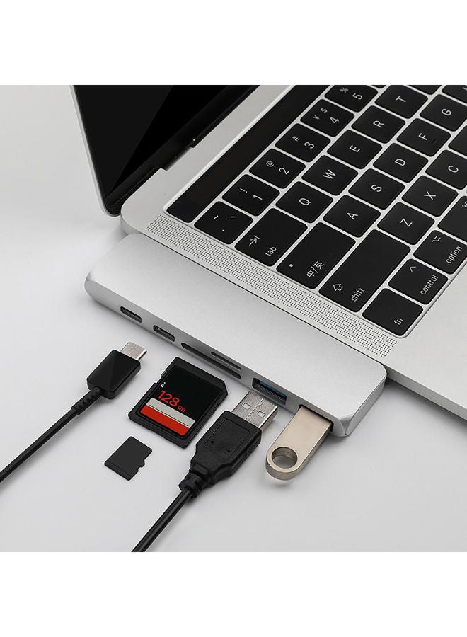 NIBEMINENT 7-In-1 USB-C Hub Dual Type-C HDMI 2 x USB 3.0 TF Card Reader Adapter Silver - Image 3