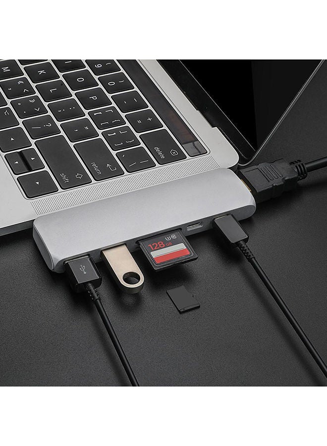 NIBEMINENT 7-In-1 USB-C Hub Dual Type-C HDMI 2 x USB 3.0 TF Card Reader Adapter Silver - Image 2