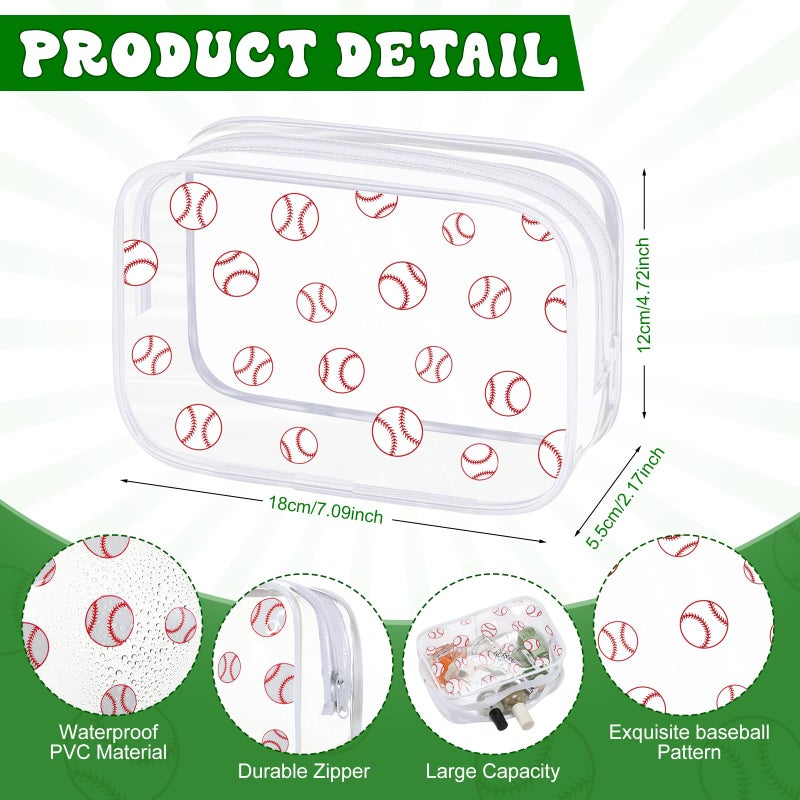 Kacctyen 12 Pcs Baseball Clear Makeup Bag with Zipper Bulk Sport Goodie Clear PVC Pouch Organizer Waterproof Travel Case for Woman Team Gifts Birthday Decorations Supplies - Image 2