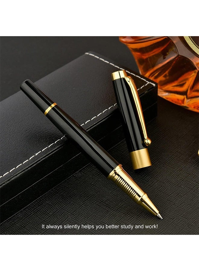 قلم فاخر بتوقيع، قلم حبر جاف مع حبر أسود، عرض الخط 0.5 مم، أفضل مجموعة هدايا أقلام جاف للرجال والنساء، للمحترفين والمديرين، المكتب، أقلام جاف أنيقة في علبة هدايا فاخرة (أسود) - Image 2