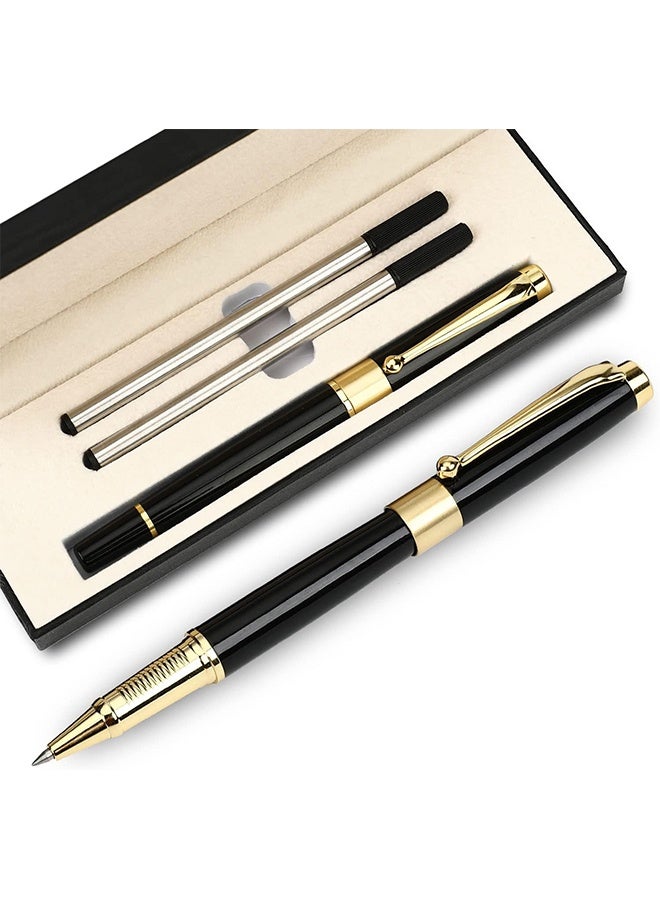 قلم فاخر بتوقيع، قلم حبر جاف مع حبر أسود، عرض الخط 0.5 مم، أفضل مجموعة هدايا أقلام جاف للرجال والنساء، للمحترفين والمديرين، المكتب، أقلام جاف أنيقة في علبة هدايا فاخرة (أسود) - Image 1