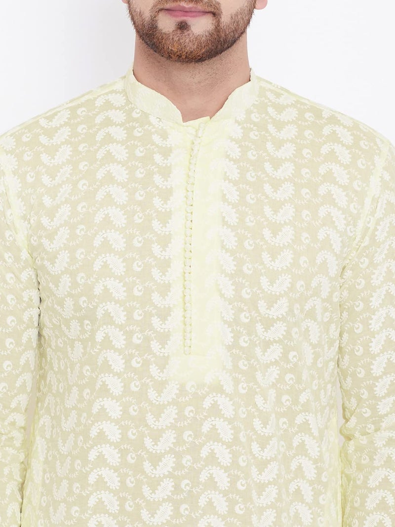 VASTRAMAY Mens Cotton Yellow and White Kurta - Elegance for Festivals & Events_VASMK094YW_40 - Image 5