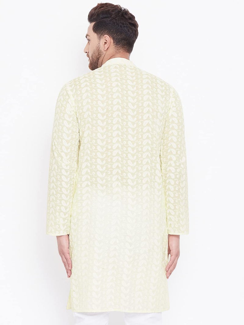 VASTRAMAY Mens Cotton Yellow and White Kurta - Elegance for Festivals & Events_VASMK094YW_40 - Image 3