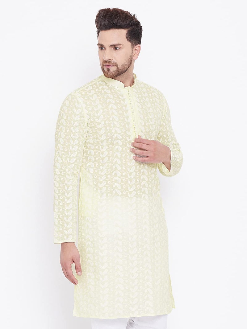 VASTRAMAY Mens Cotton Yellow and White Kurta - Elegance for Festivals & Events_VASMK094YW_40 - Image 4