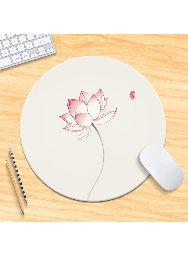 National Tide Lotus Small Size Mouse Pad Chinese Style Brush Painting Office Desk Mat Lock Edge Thickened Round Simple Flower And Bird For Men 