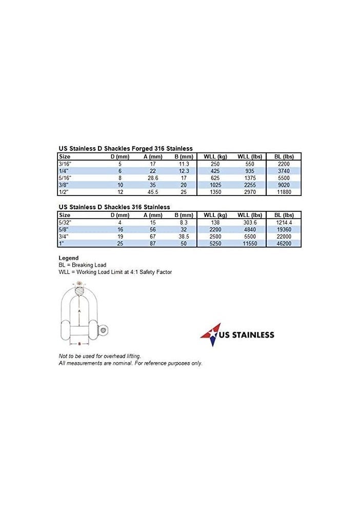 US Stainless 4 قطع دعامات د من الفولاذ المقاوم للصدأ 316 المصنوعة بالطرق البحرية 1/4" (6 مم) - Image 3