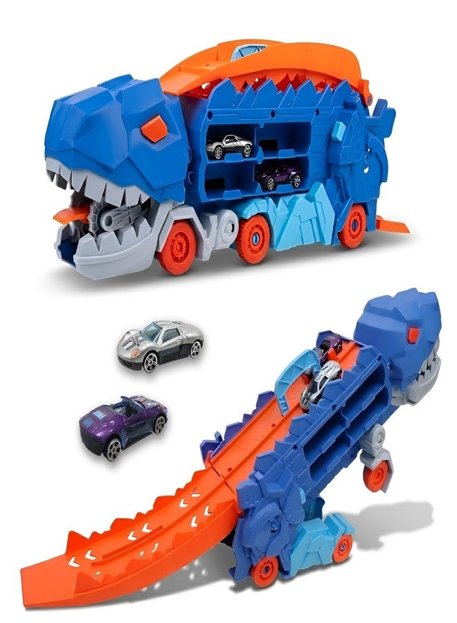 WireScorts Dinosaur Planet Dino Transporter Truck Toy with Track - Push & Go Dinosaur Car Carrier with 2 Die-Cast Cars, Deformation into Race Track - Toddler Toy Gift for Boys Ages 3-6 - Image 1
