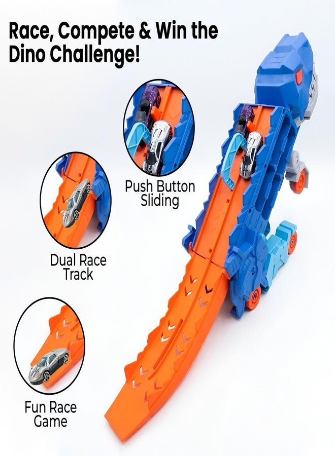 WireScorts Dinosaur Planet Dino Transporter Truck Toy with Track - Push & Go Dinosaur Car Carrier with 2 Die-Cast Cars, Deformation into Race Track - Toddler Toy Gift for Boys Ages 3-6 - Image 5