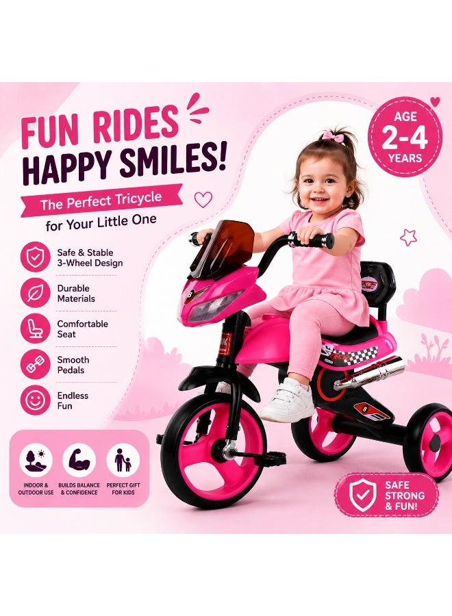 Baby Tricycle for Kids 2-4 Years | 3-Wheel Pedal Trike with Comfortable Seat | Durable Plastic & Steel Frame | Outdoor Ride-On Toy | Pink - Image 2